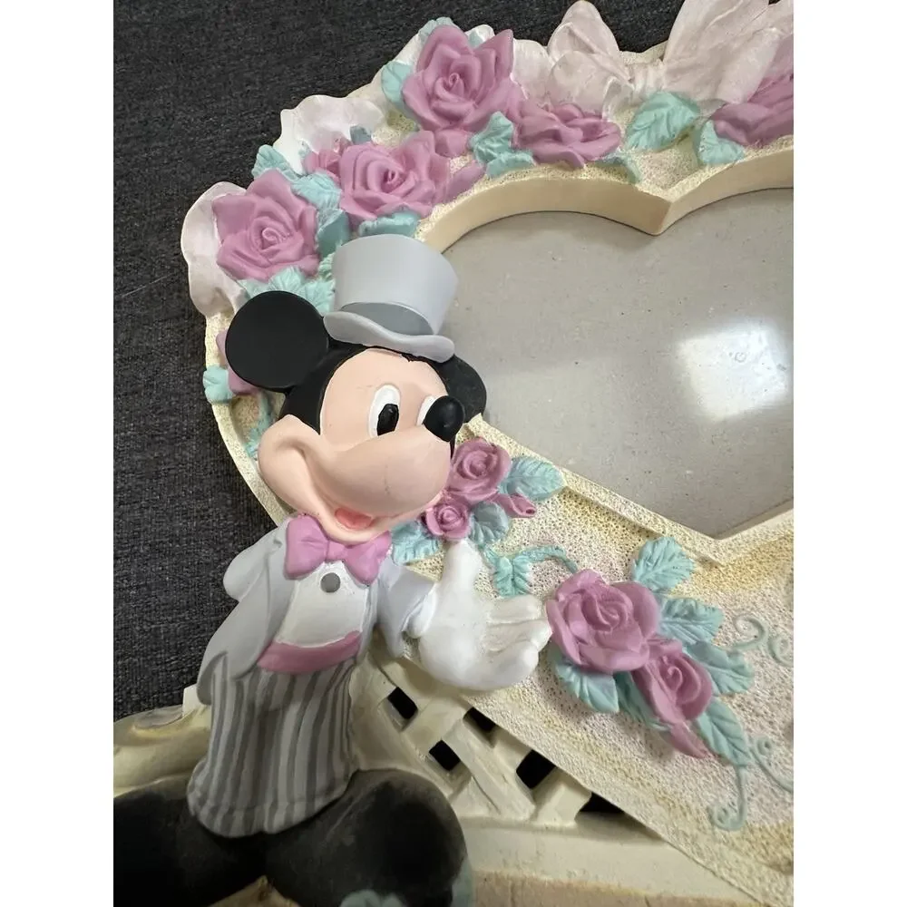 Vintage Disney Mickey Minnie Wedding Heart Photo Frame Bride Groom Roses